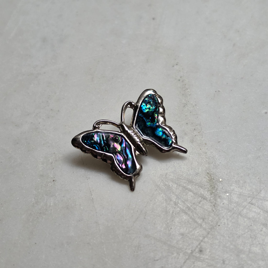 Edle Vintage Schmetterling Brosche mit Paua-Muschel (Abalone) – Silberfarben