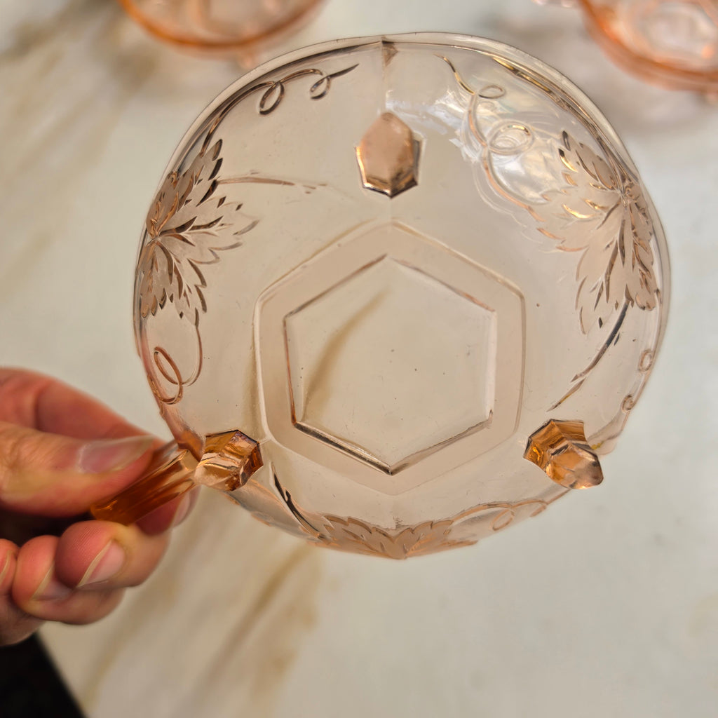 3x Rosalin Glasschalen mit Henkel- im Art-Déco-Stil