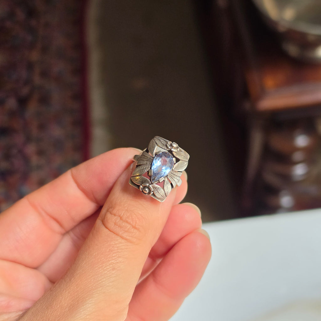 Traumhaftes antikes Art Deco Silber-Schmuckset mit Aquamarin Steinen
