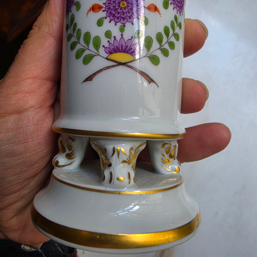 Original Meissen Porzellan Vase - Prunkvase – Indische Blumenmalerei & Goldrand - 1.Wahl