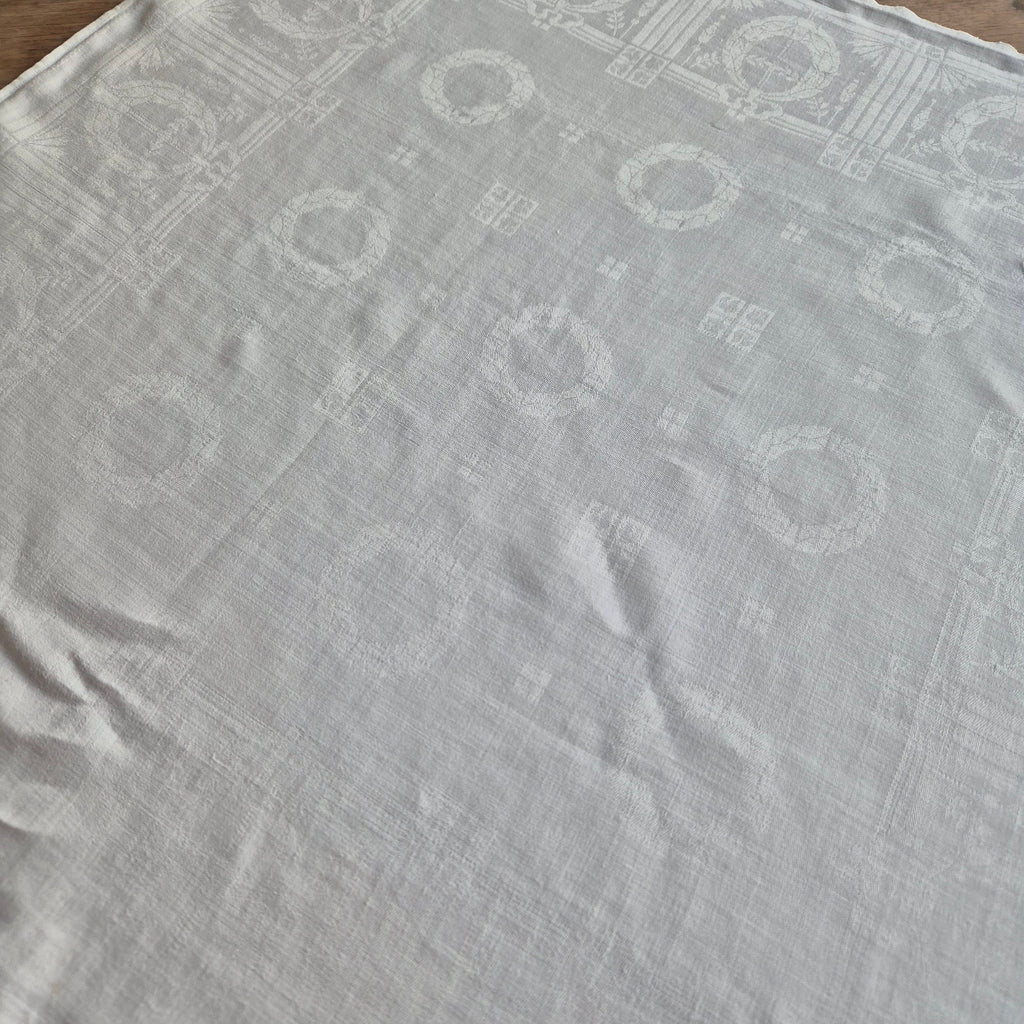 Antike Jugendstil Serviette/Mitteldecke Damast Baumwolle 65x65cm (Stockflecken) Monogramm B.