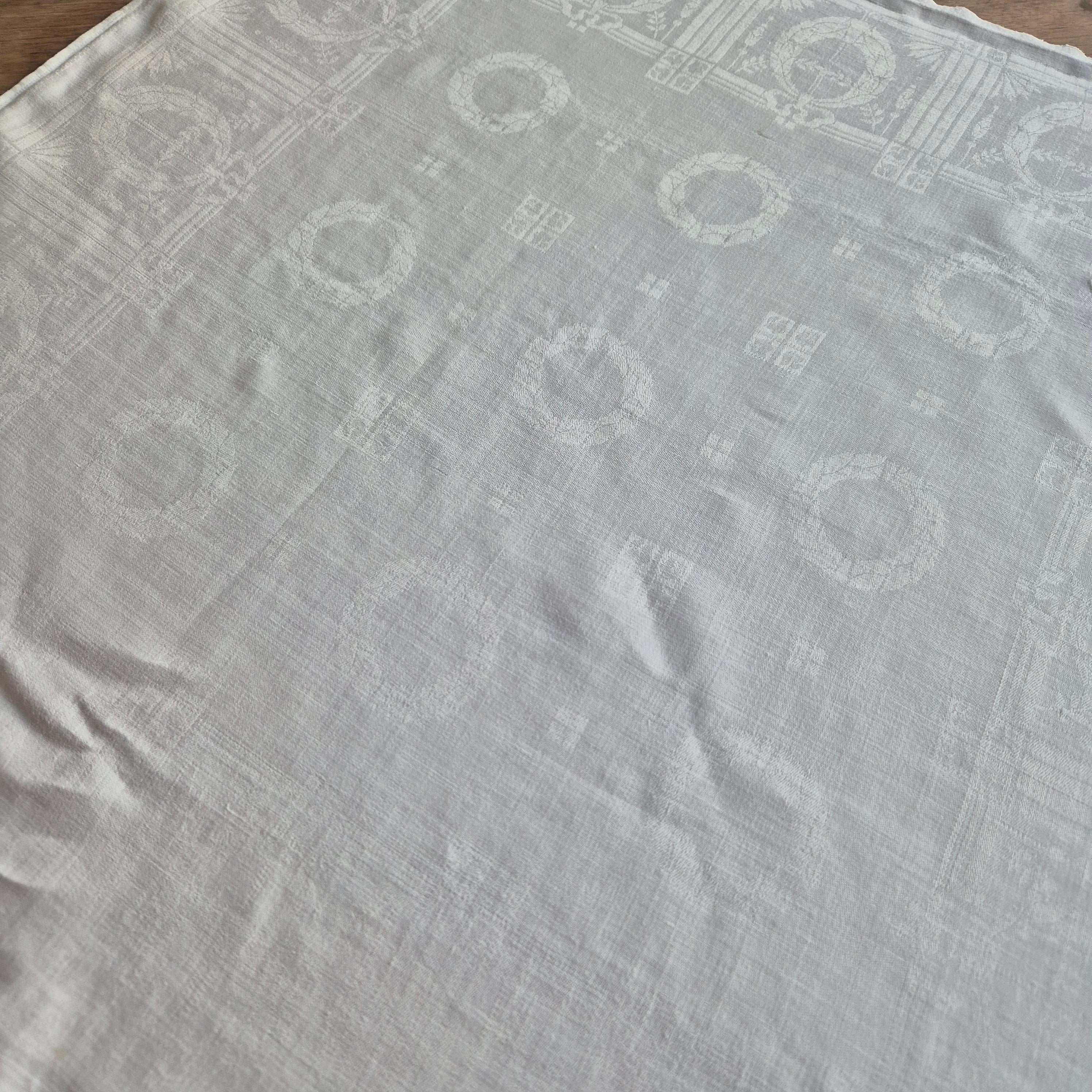 Antike Jugendstil Serviette/Mitteldecke Damast Baumwolle 65x65cm (Stockflecken) Monogramm B.