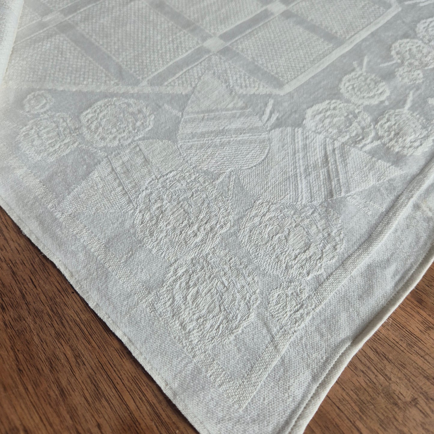 5x Antike Jugendstil Leinen Damast Küchen-&Geschirrtücher cremeweiß