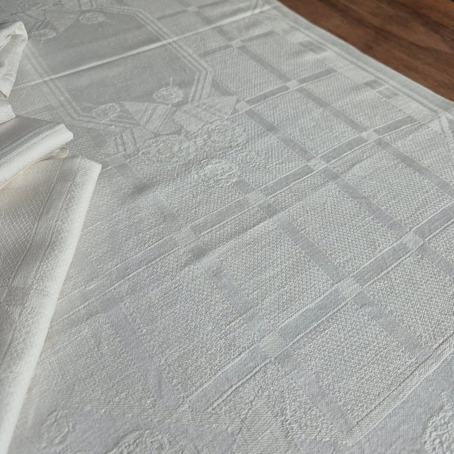 5x Antike Jugendstil Leinen Damast Küchen-&Geschirrtücher cremeweiß