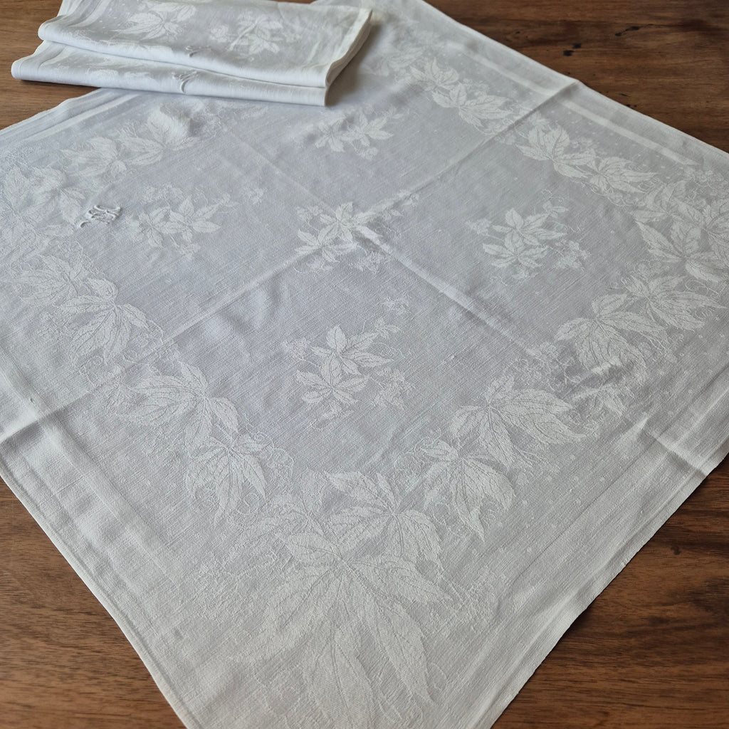 3x Antike Jugendstil Servietten weiß Monogramm K.M Baumwolle 63x63cm
