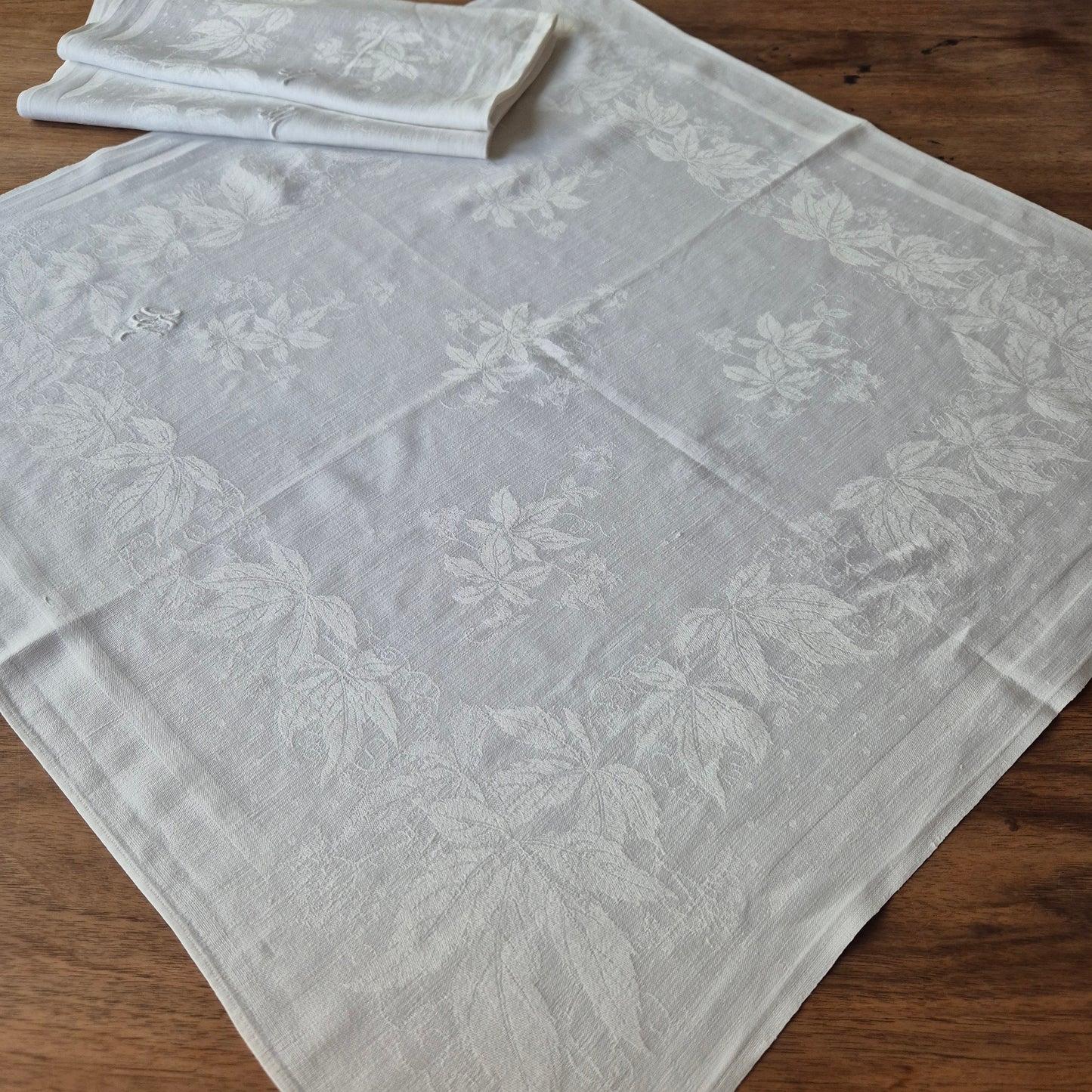 3x Antike Jugendstil Servietten weiß Monogramm K.M Baumwolle 63x63cm