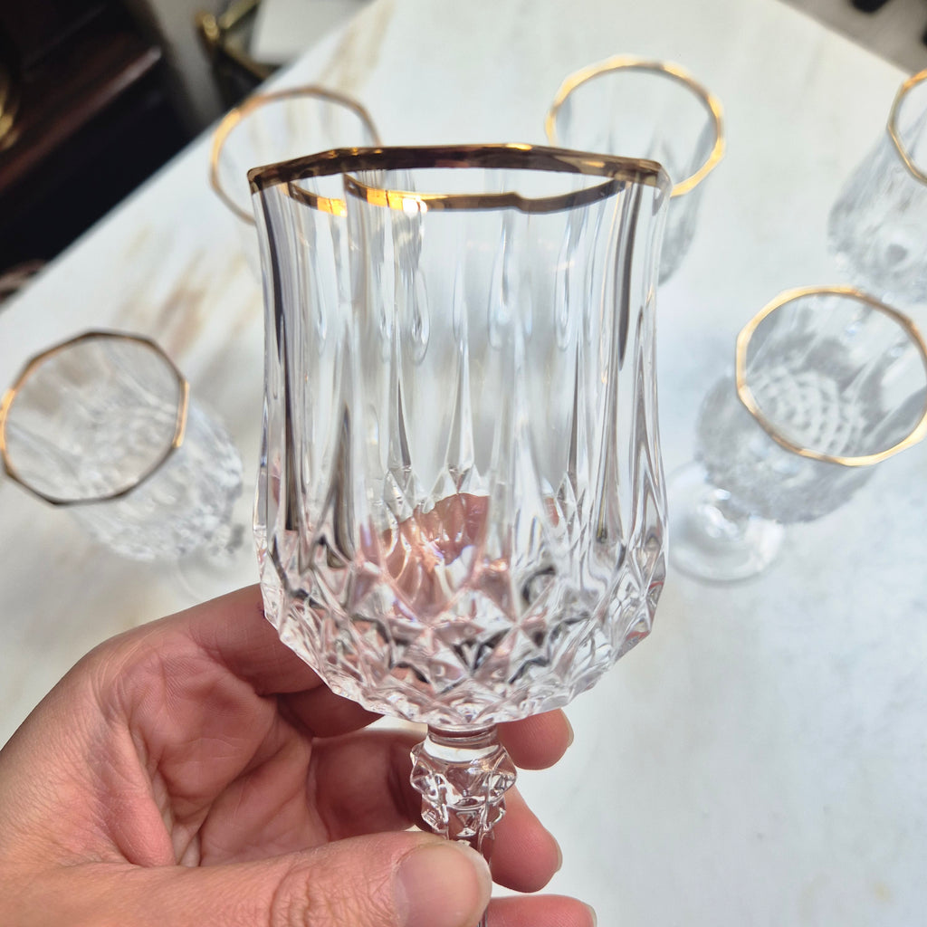 6x Vintage Bleikristall Weingläser mit Goldrand