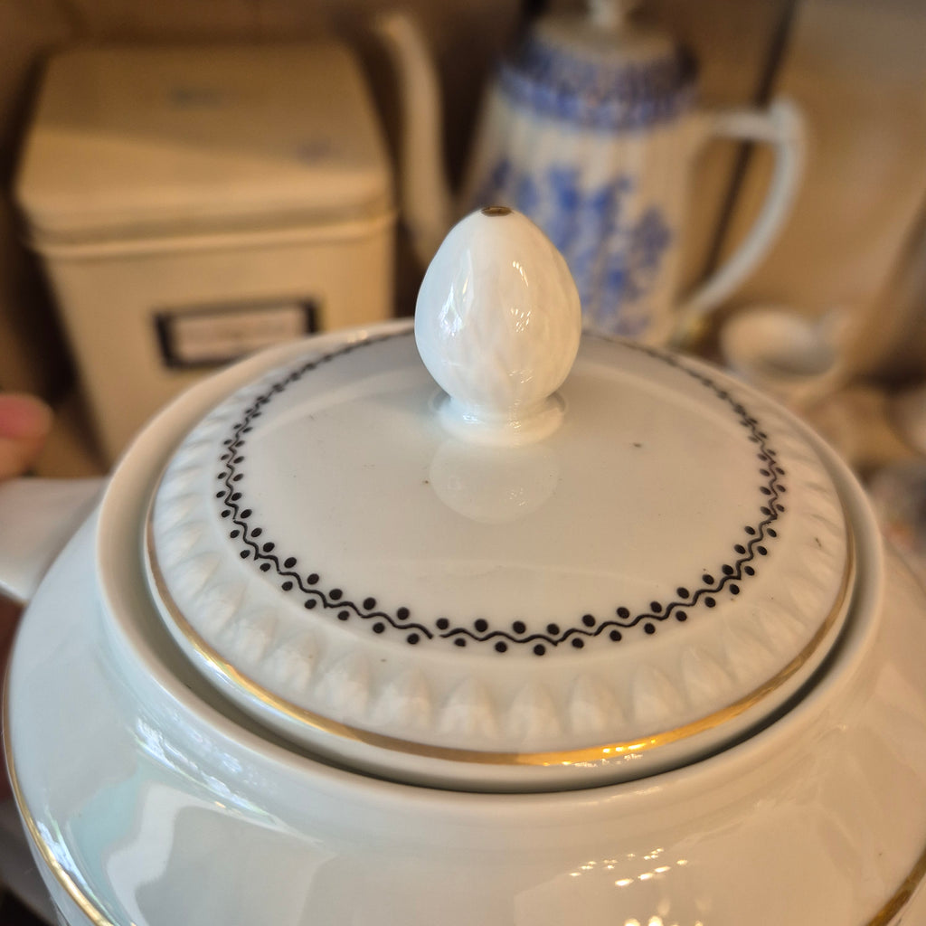 Alte große Kaffeekanne Vintage Silesia Porzellan weiß gold schwarz