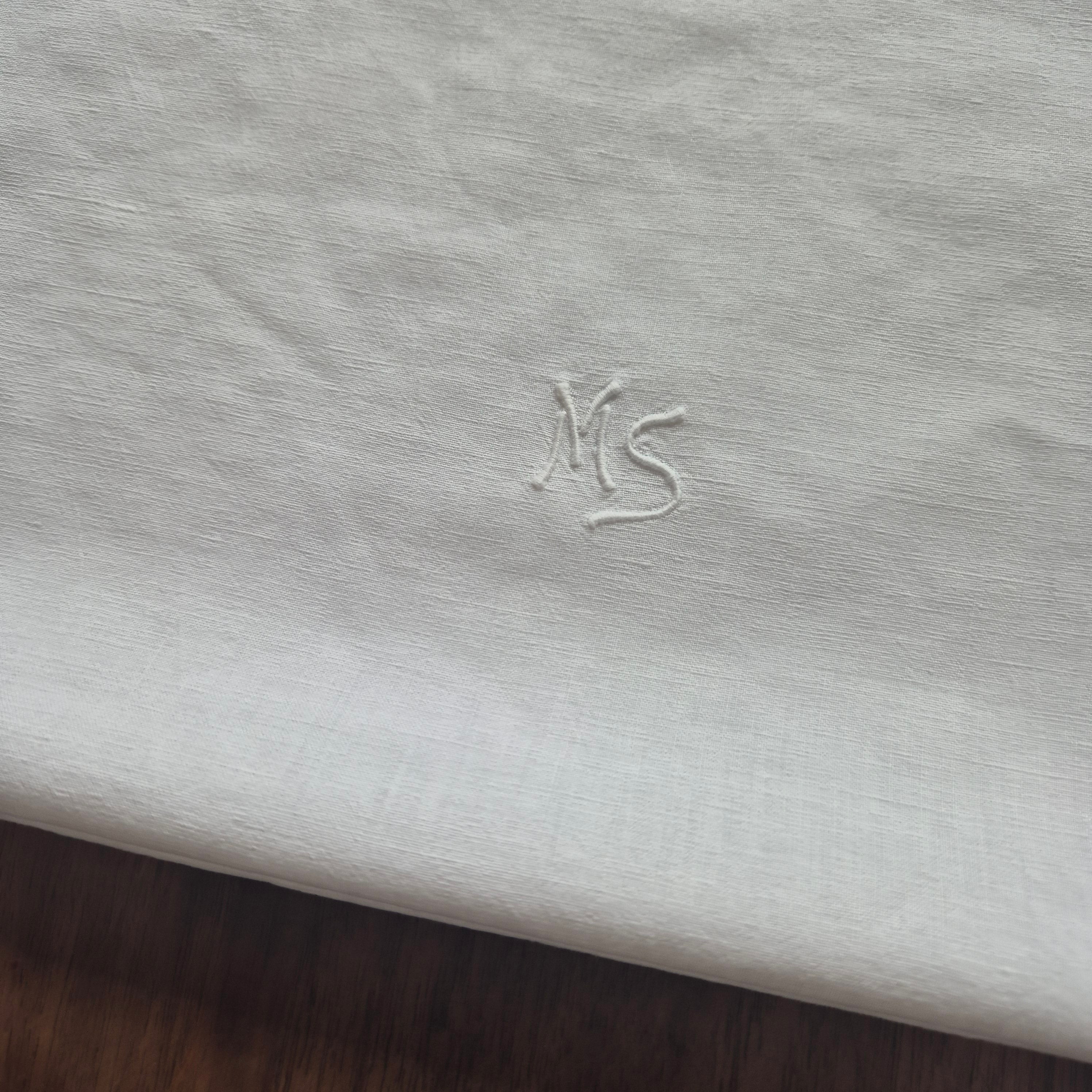 Antike Bettwäsche fürs Baby weiß Baumwolle kleiner Deckenbezug 79x97cm Monogramm M.S. 🤍