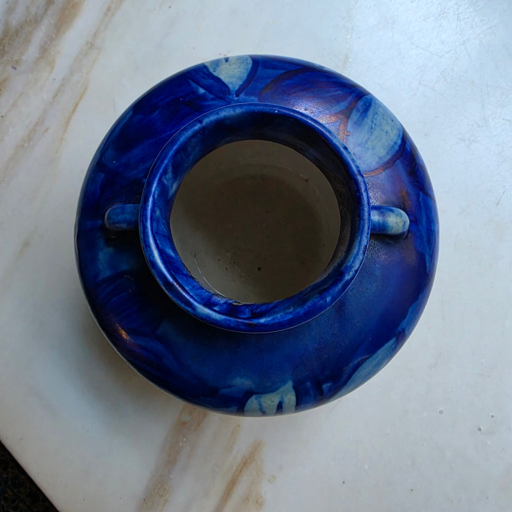 Handgemachte Keramik Vase Handmade Finnland Retro Vintage Blau Lilie