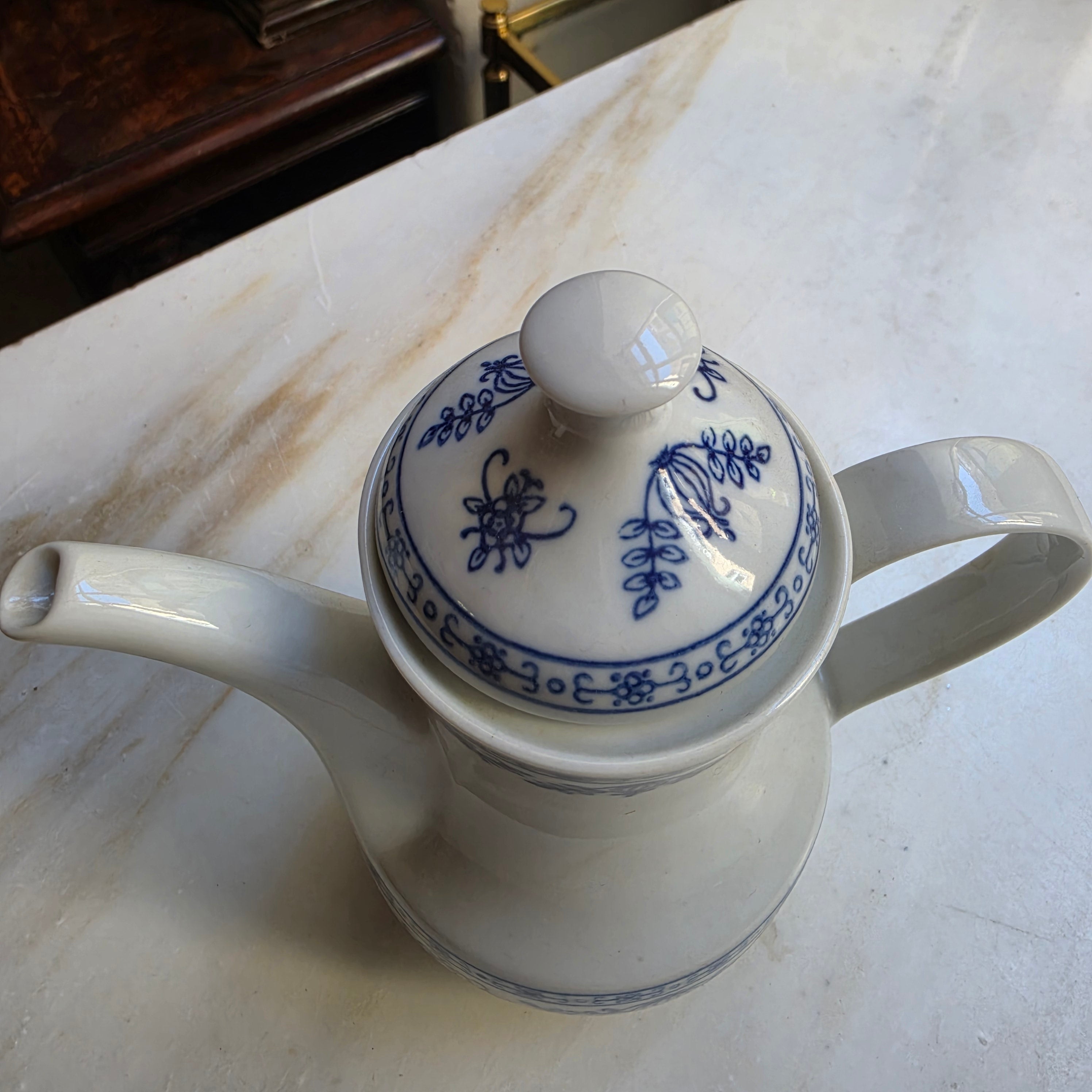 Kahla GDR Zwiebelmuster Tee Kaffeekanne Kanne Mokka Vintage blau weiß kobaltunterglasur