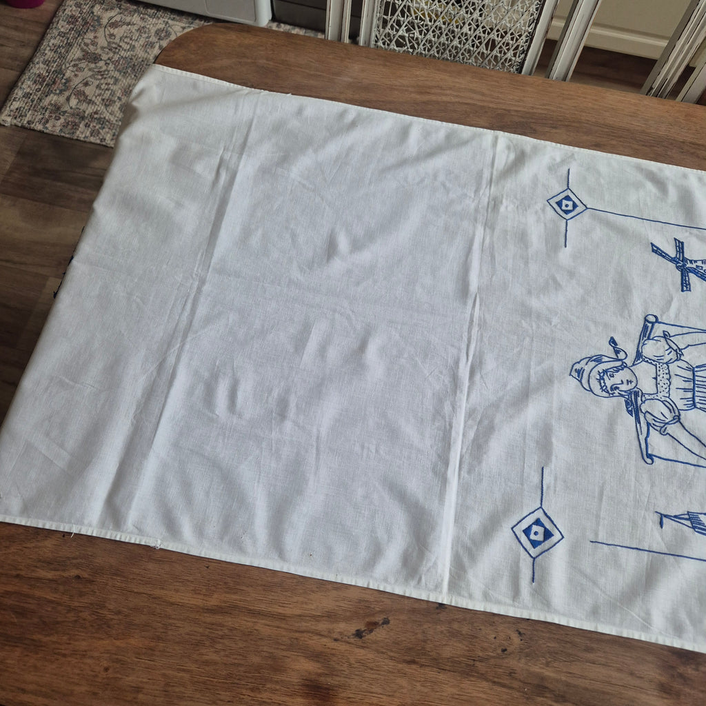 Vintage Überhandtuch blau weiß Mühlen Holland Handmade 60x134cm