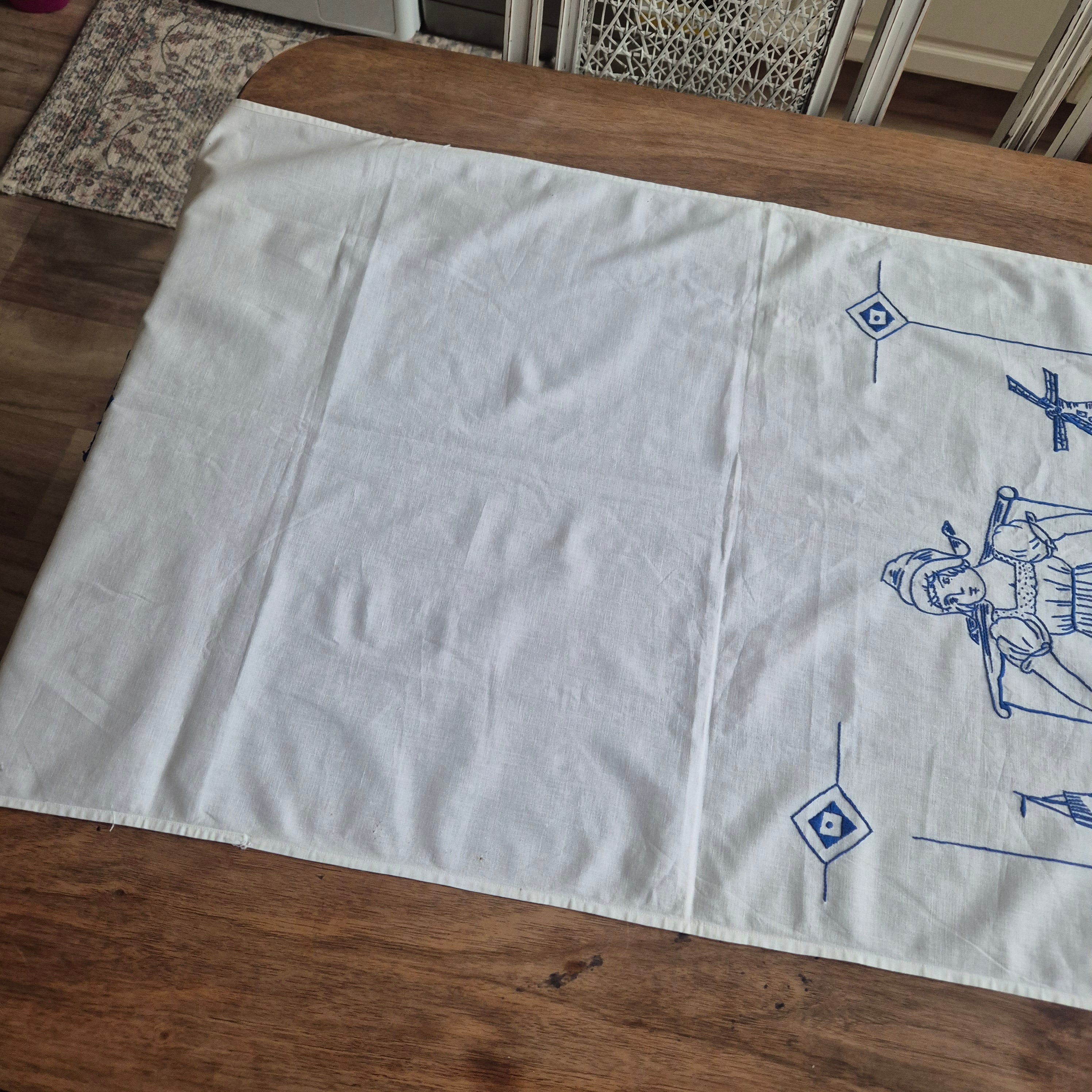 Vintage Überhandtuch blau weiß Mühlen Holland Handmade 60x134cm