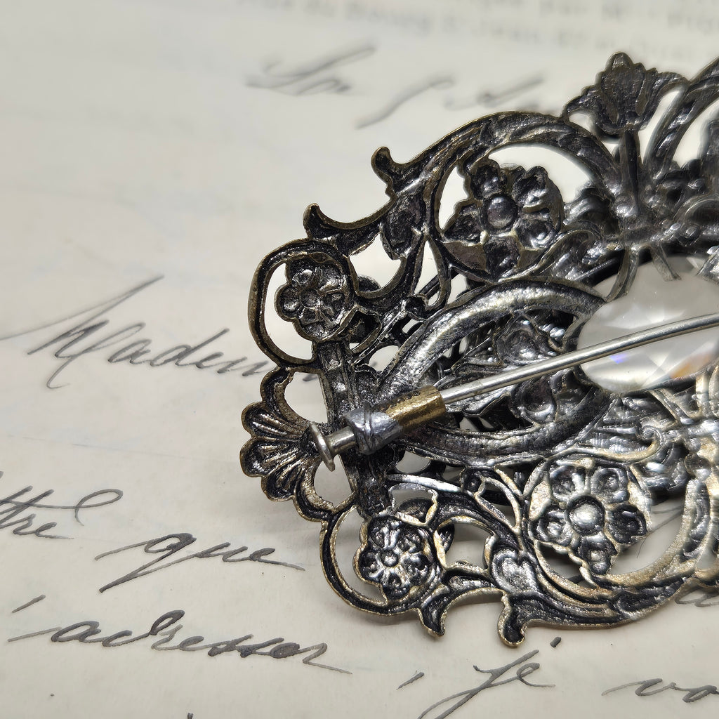 Große Antike Brosche Jugendstil 30er Jahre Strass Silber