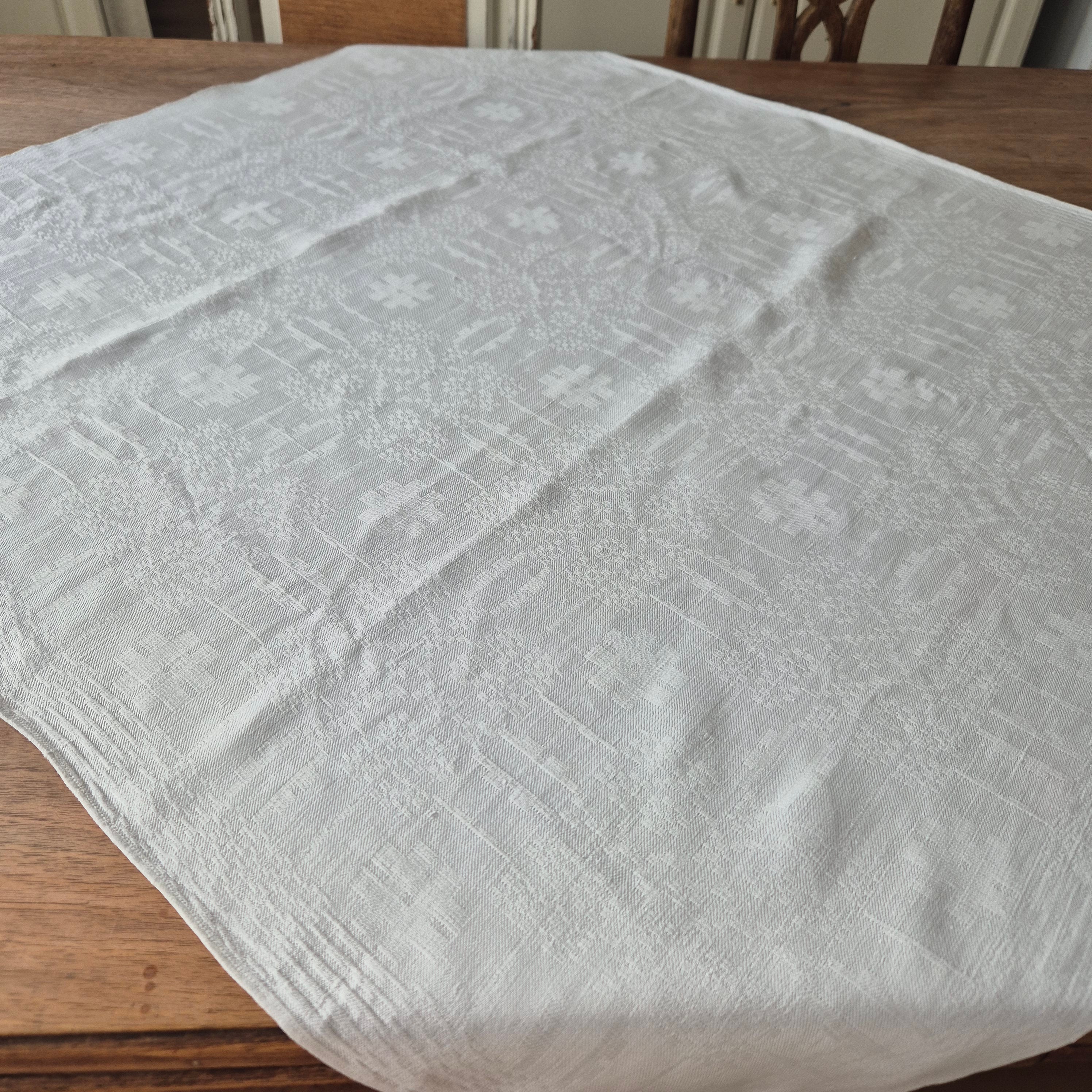 Antike Jugendstil Serviette Leinen Baumwolle Monogramm weiß 74x 79cm Monogram H.B.
