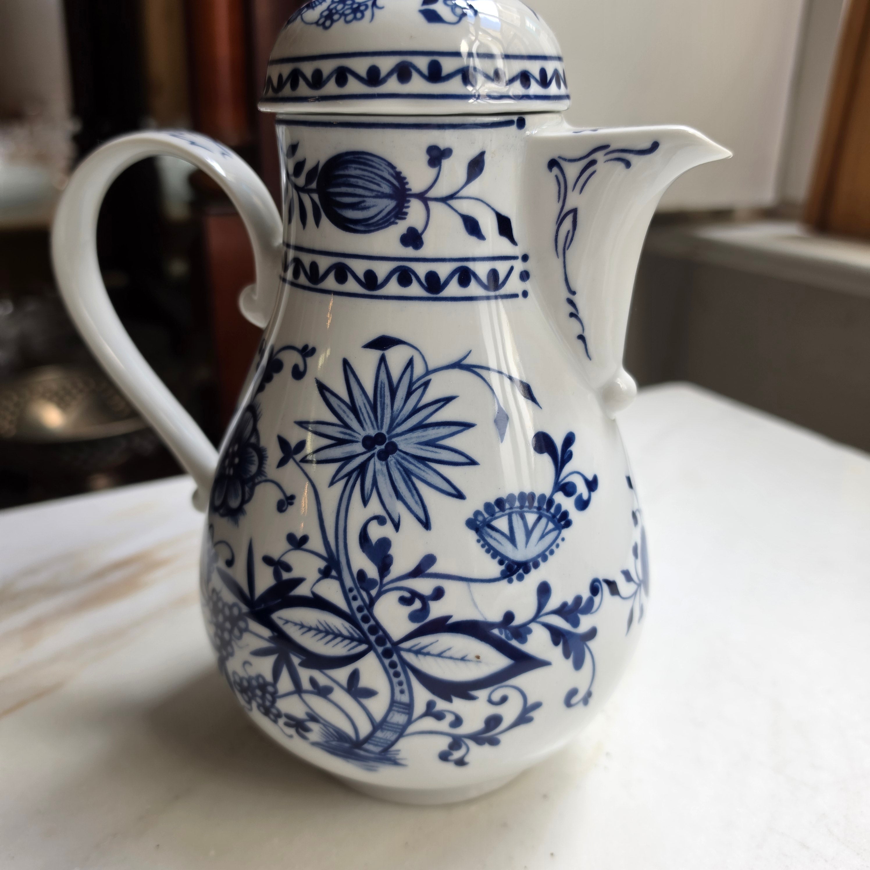 Kahla Zwiebelmuster Kaffeekanne Kanne Tee Vintage blau weiß