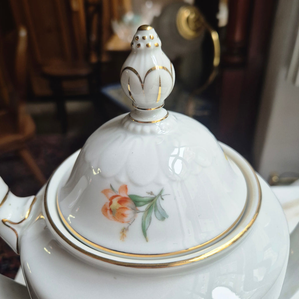 Antike Rosenthal Empire Porzellan Kaffeekanne Teekanne Blumenmuster (Geklebt)