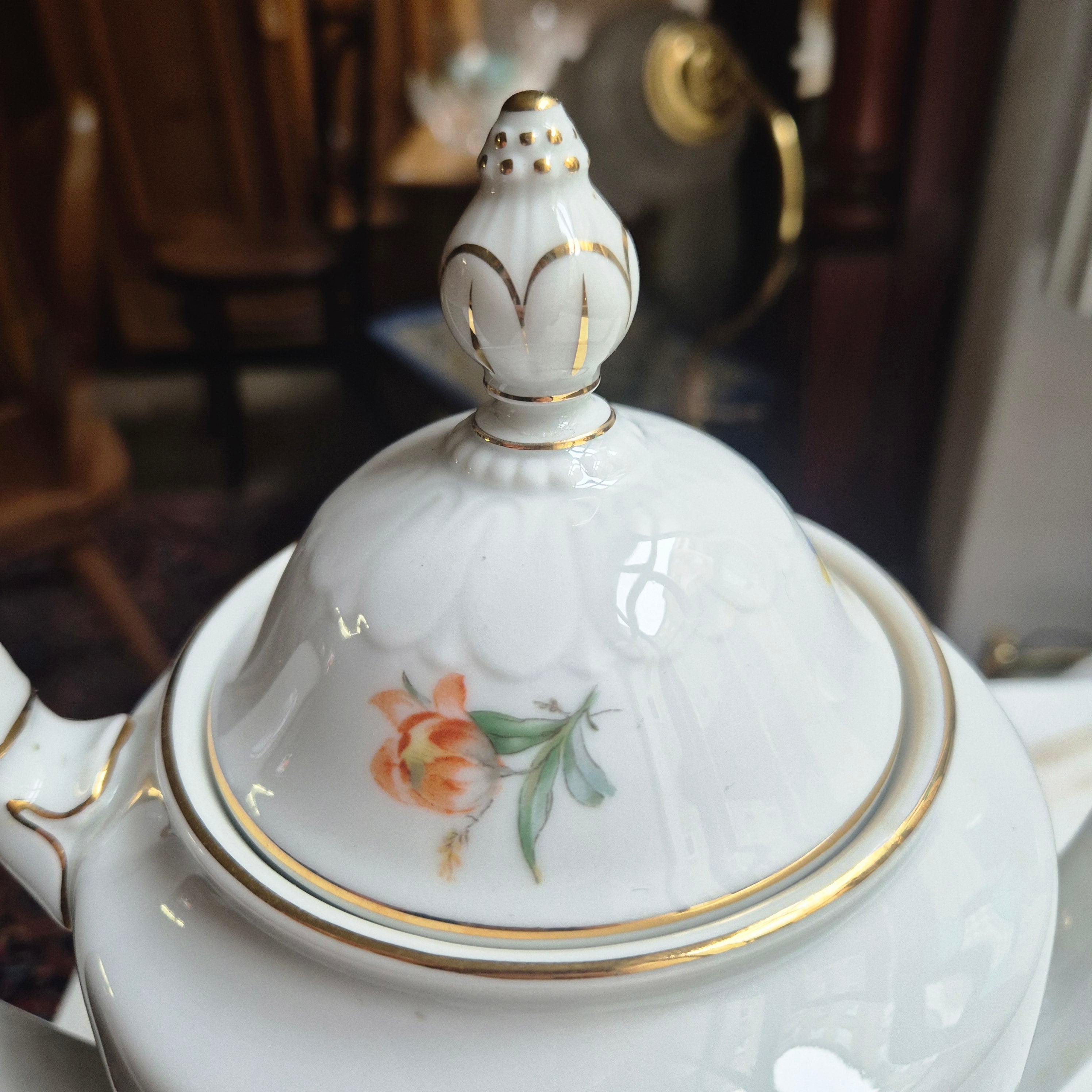 Antike Rosenthal Empire Porzellan Kaffeekanne Teekanne Blumenmuster (Geklebt)
