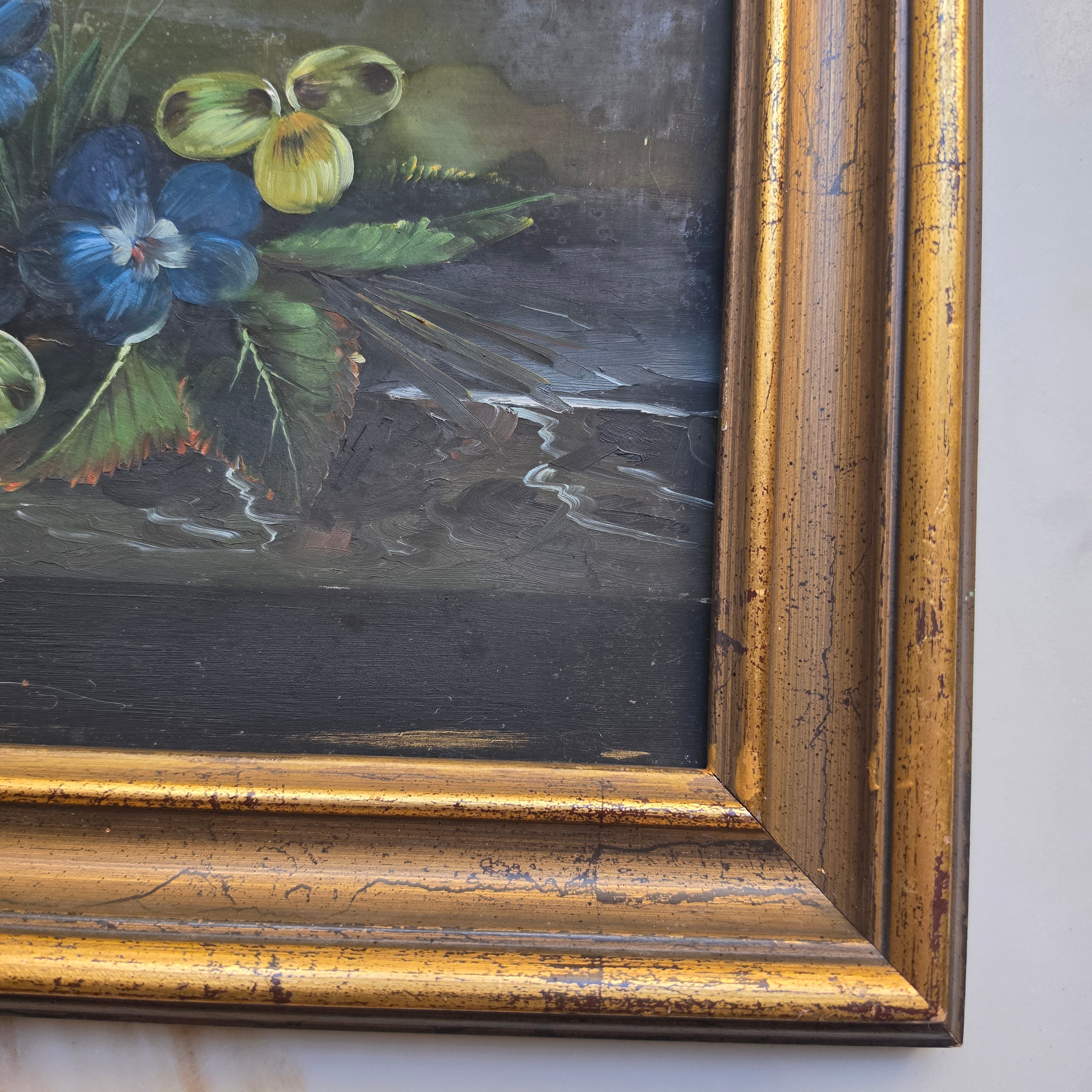 Vintage Ölgemälde Floral Stillleben mit vergoldetem Holzrahmen