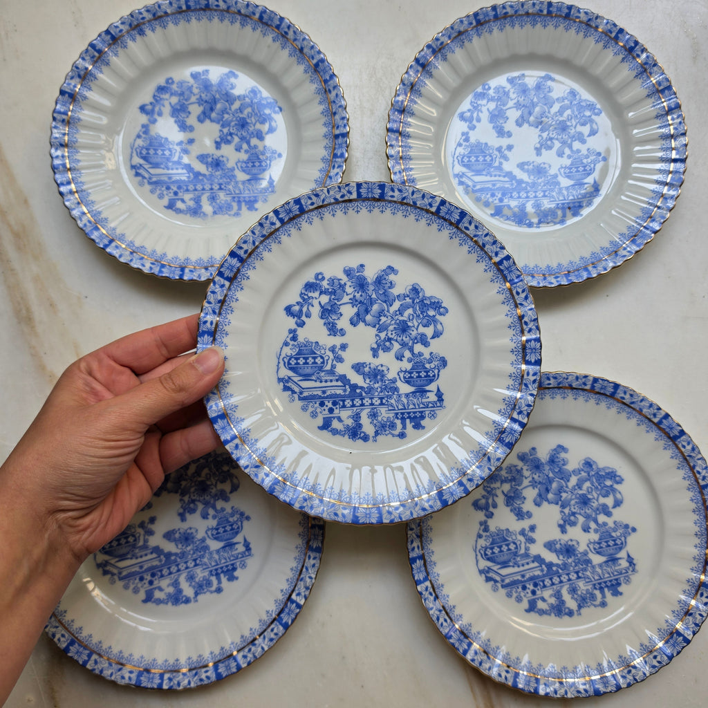 5x Antike Kuchenteller Echt Tuppack China Blau Tiefenfurt Blau Weiß & Rosslau