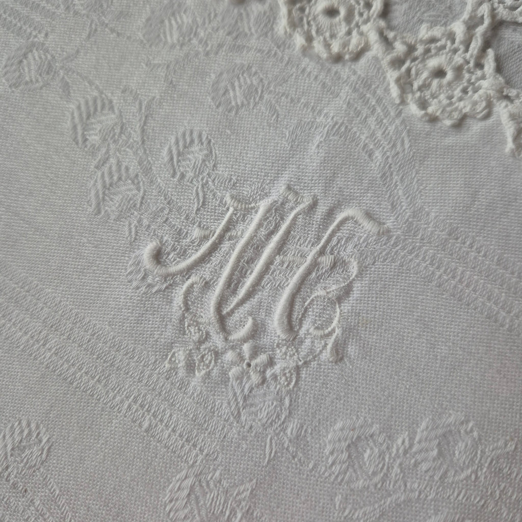 Antiker großer Kissenbezug Baumwolle 85x96cm weiß Monogramm A.H.