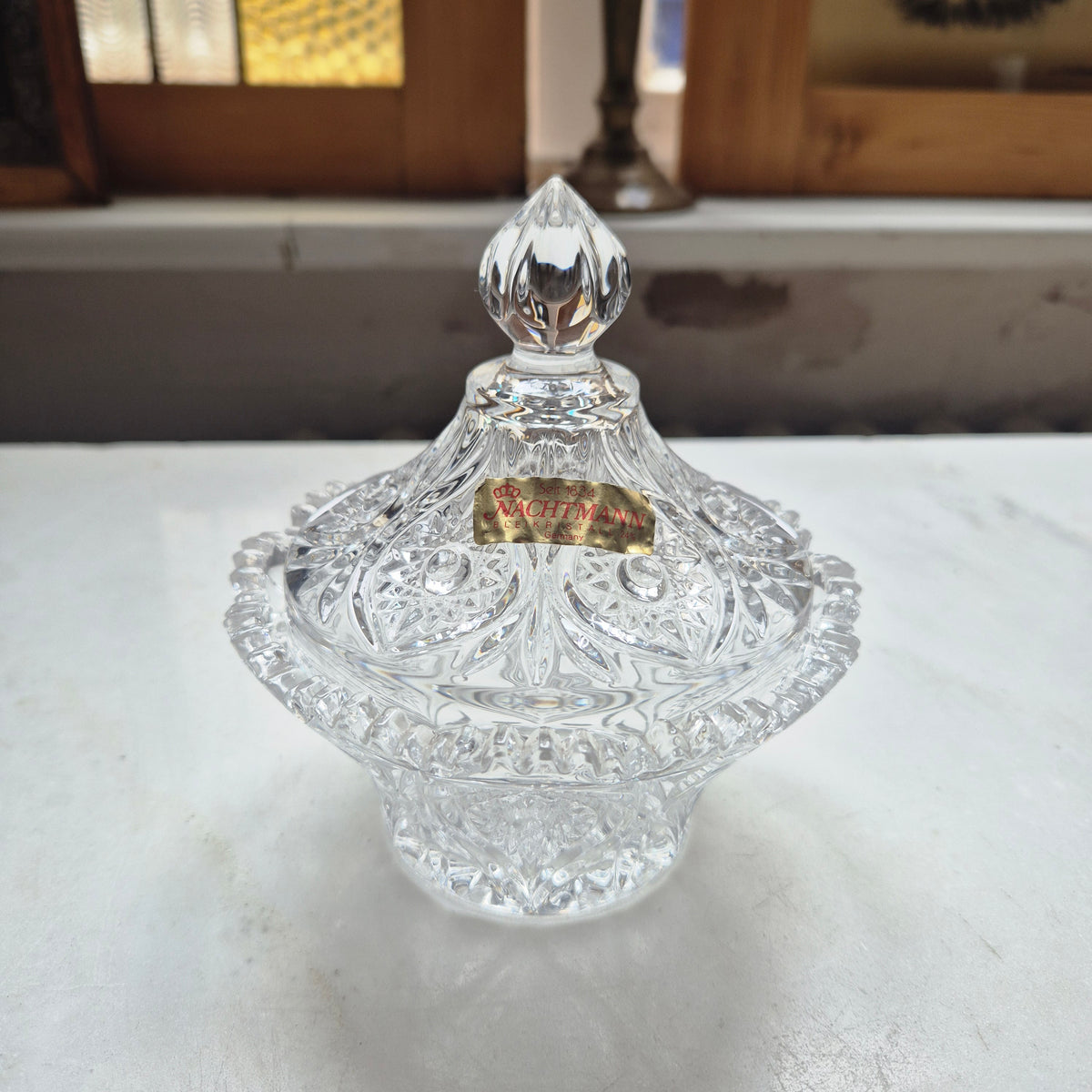 Vintage Bonboniere Schale aus Bleikristall mit Deckel