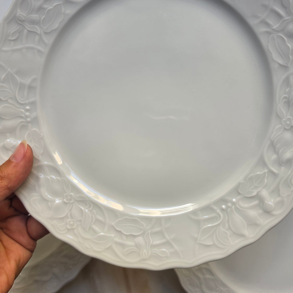 Vintage Mitterteich Bavaria Teller 6er Set - Weißes Porzellan mit Floralem Relief