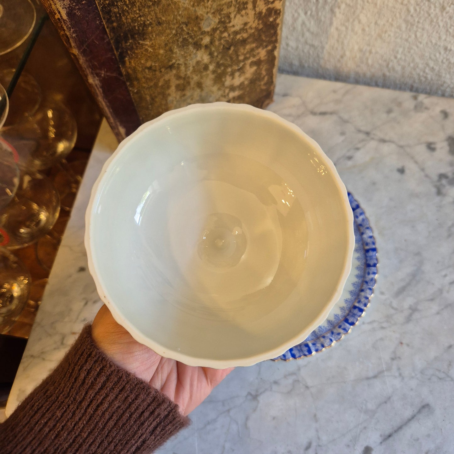 Antike Porzellan Butterdose Echt Tuppack China Blau Tiefenfurt Blau Weiß