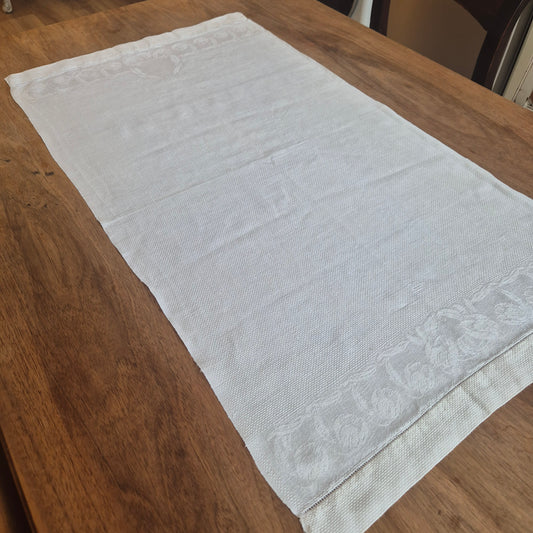 Antikes Jugendstil Küchen-&Geschirrtuch weiß Damast Baumwolle 49x90cm Tuplen