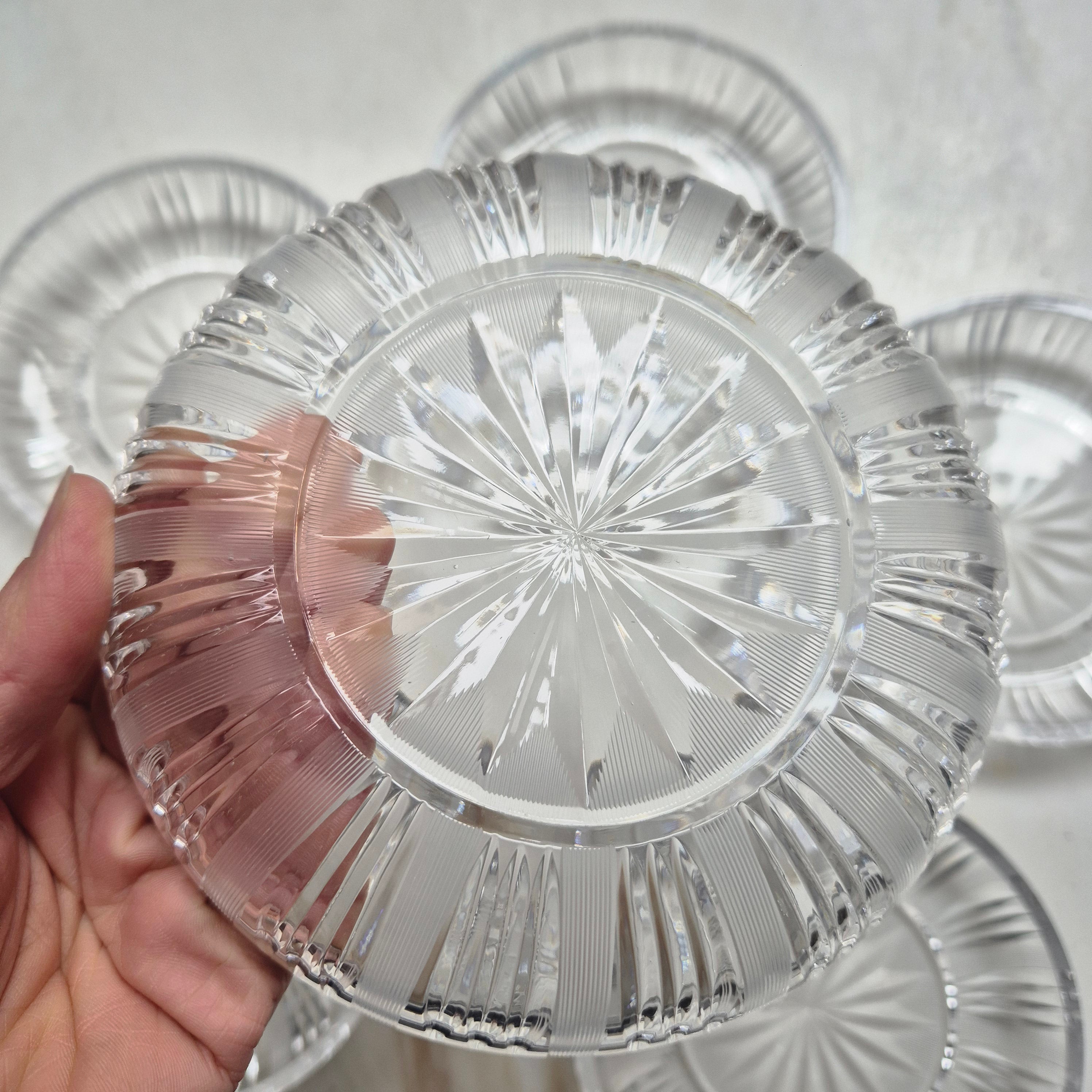 6x Vintage Glas Kristall Schalen Kuchen Teller