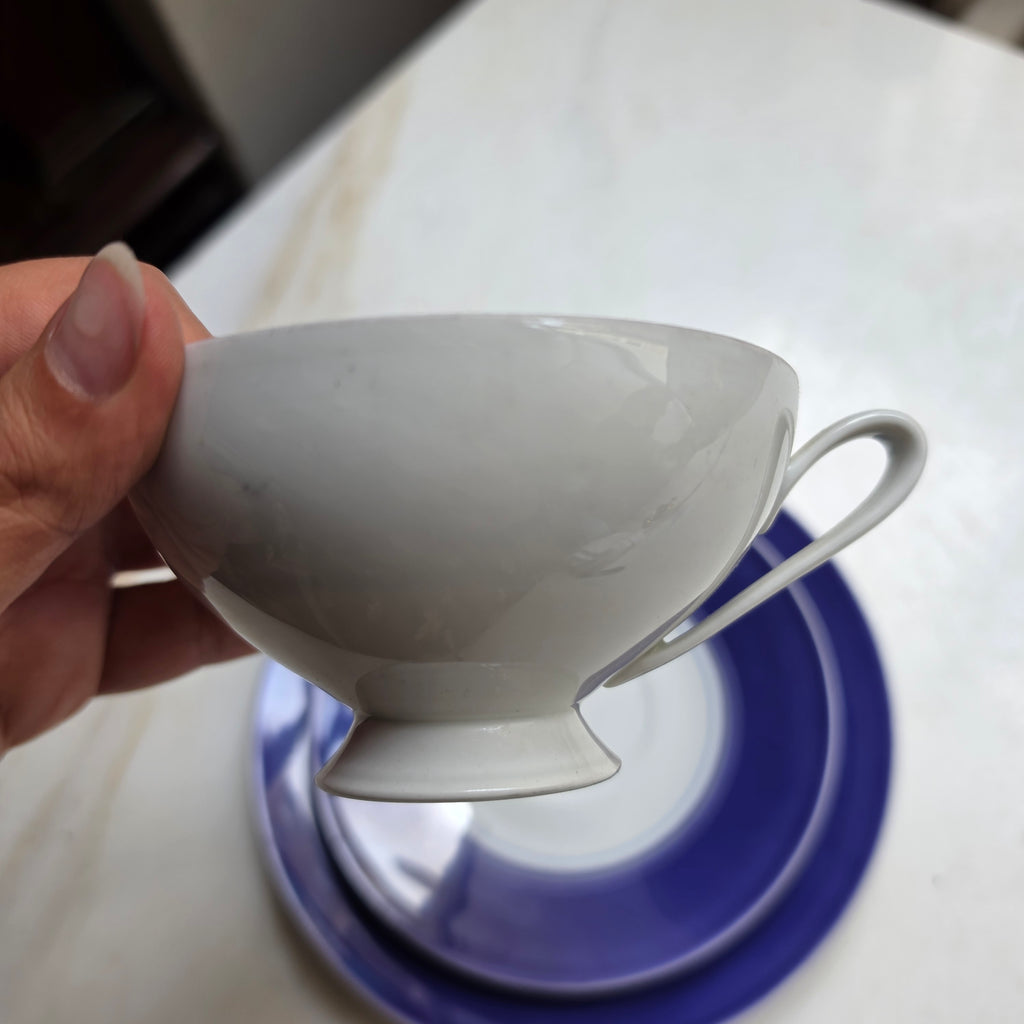 Vintage Porzellan Sammelgedeck 3-teilig – Kobaltblau & Weiß – Mid-Century Design