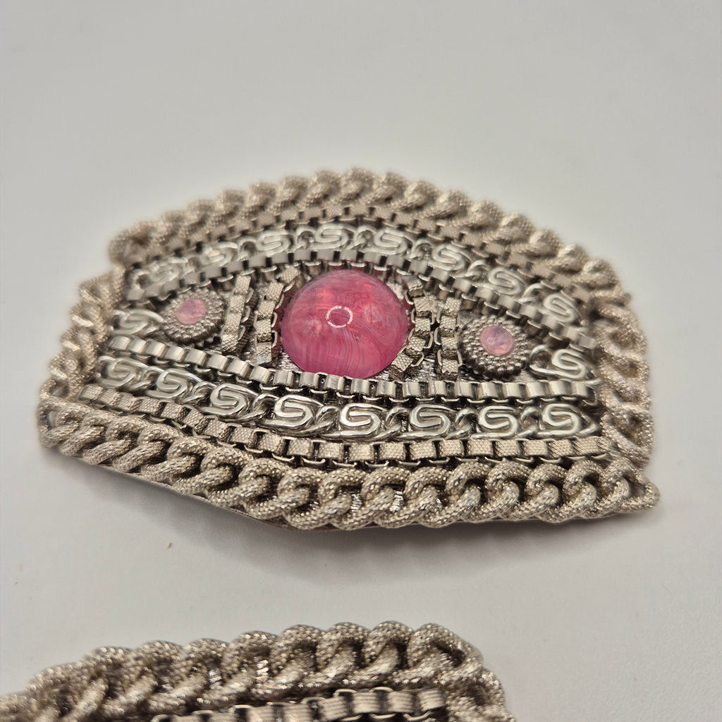 Vintage Gürtelschnalle Trachtenschnalle Taillengürtel 80er Handmade silber Lila rosa