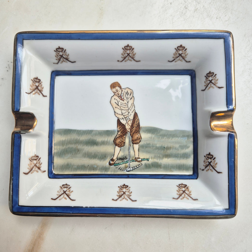 Retro Porzellan Aschenbecher mit Golfspielermotiv