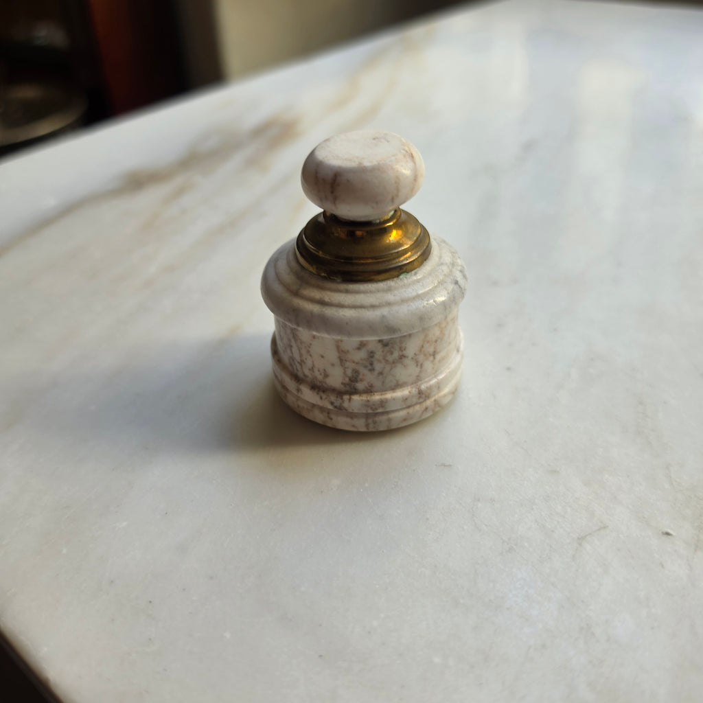 Vintage Marmordose mit Messingring & Deckel | Artesanía Raco Chile