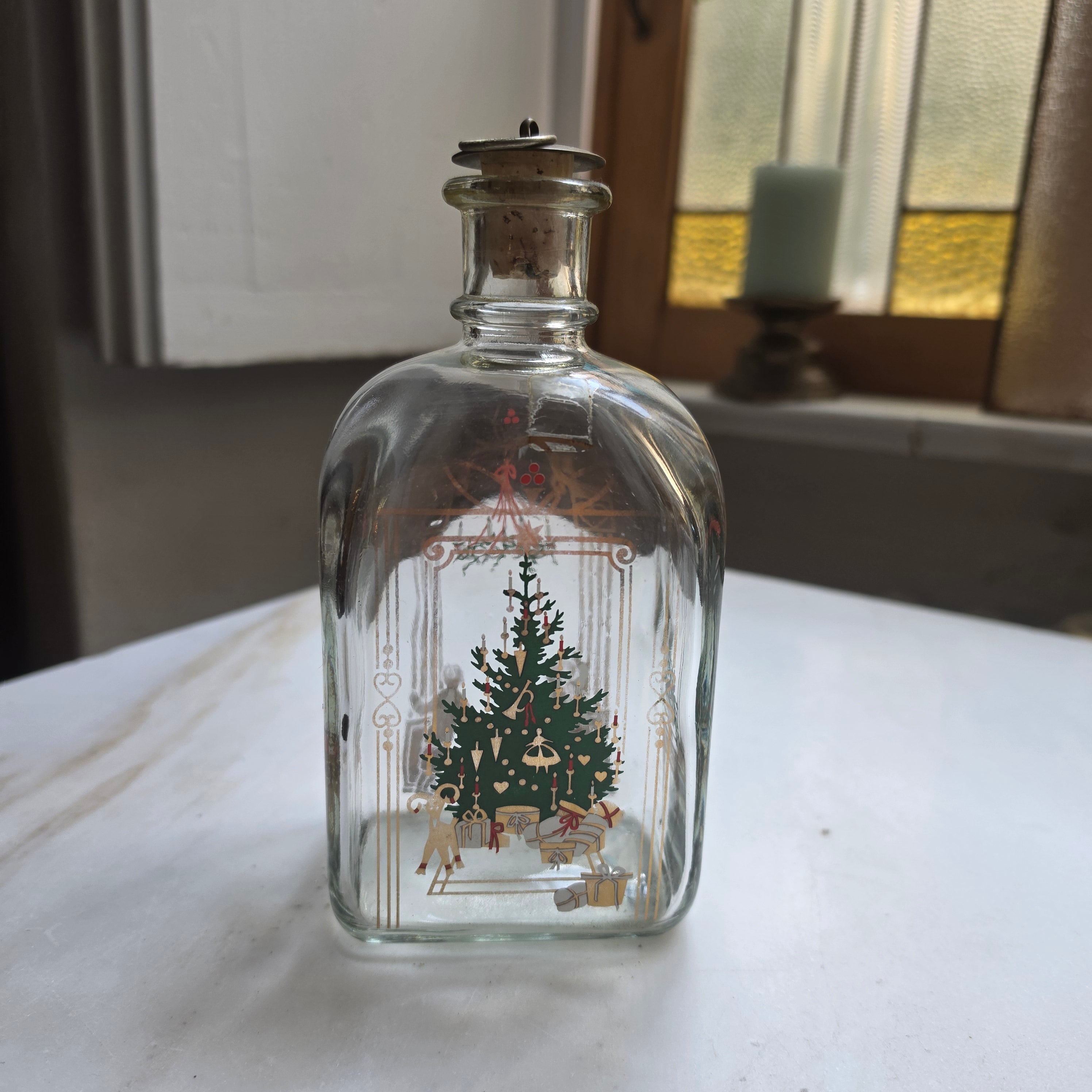 Vintage Holmegaard Adventsflasche - Schnapskaraffe (1980er) – Dänisches Glasdesign mit Korken & Metallverschluss