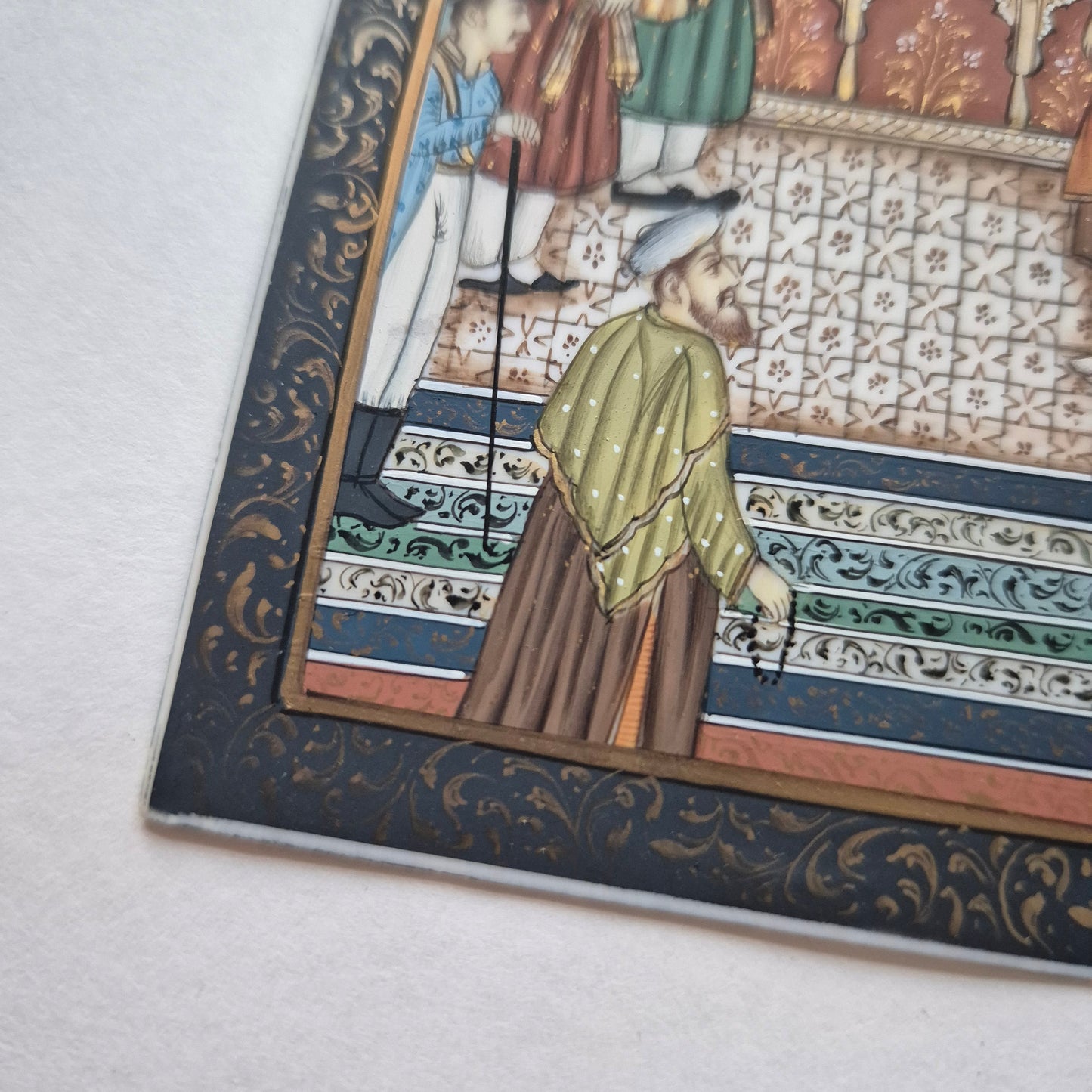 Antike Mogul Miniatur Gemälde Handarbeit König Shamjahan Taj Mahal Gericht Szene