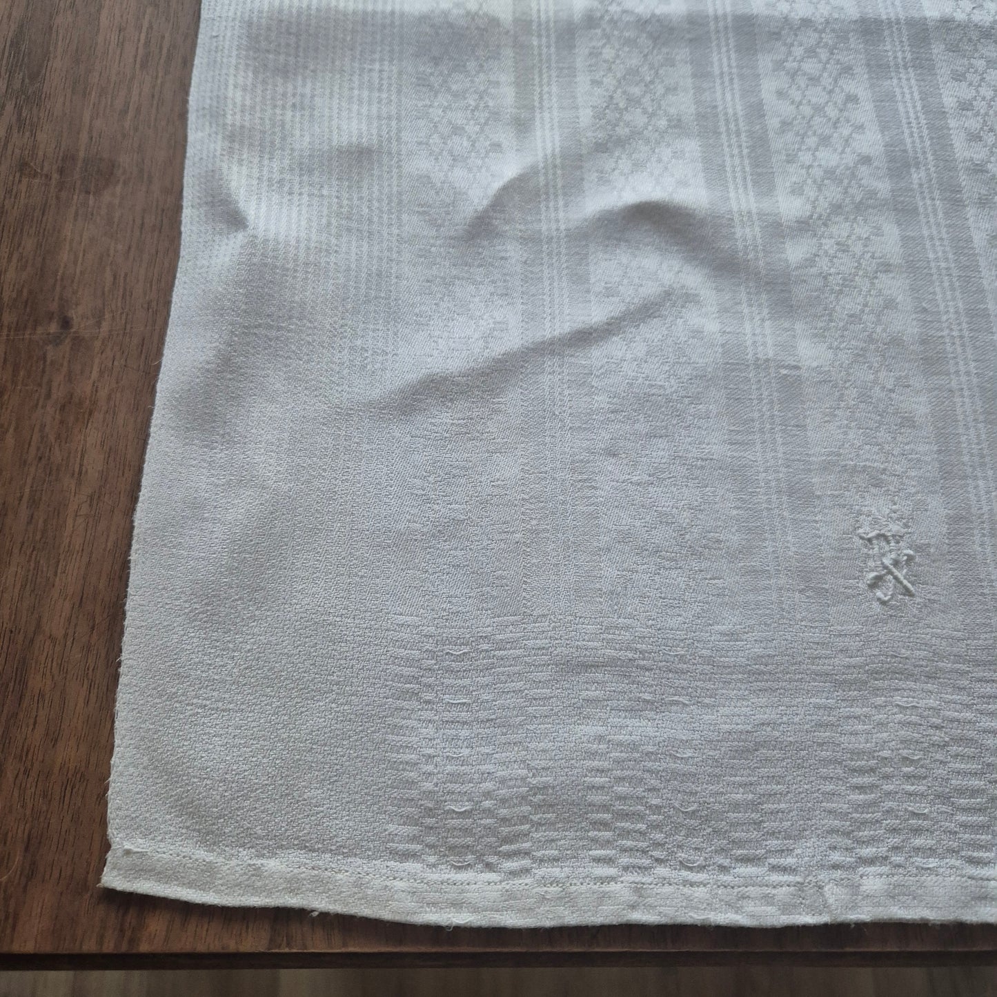 Antikes Jugendstil Küchen- & Geschirrtuch weiß Leinen Baumwolle 44x148cm Monogramm D.N. ♡