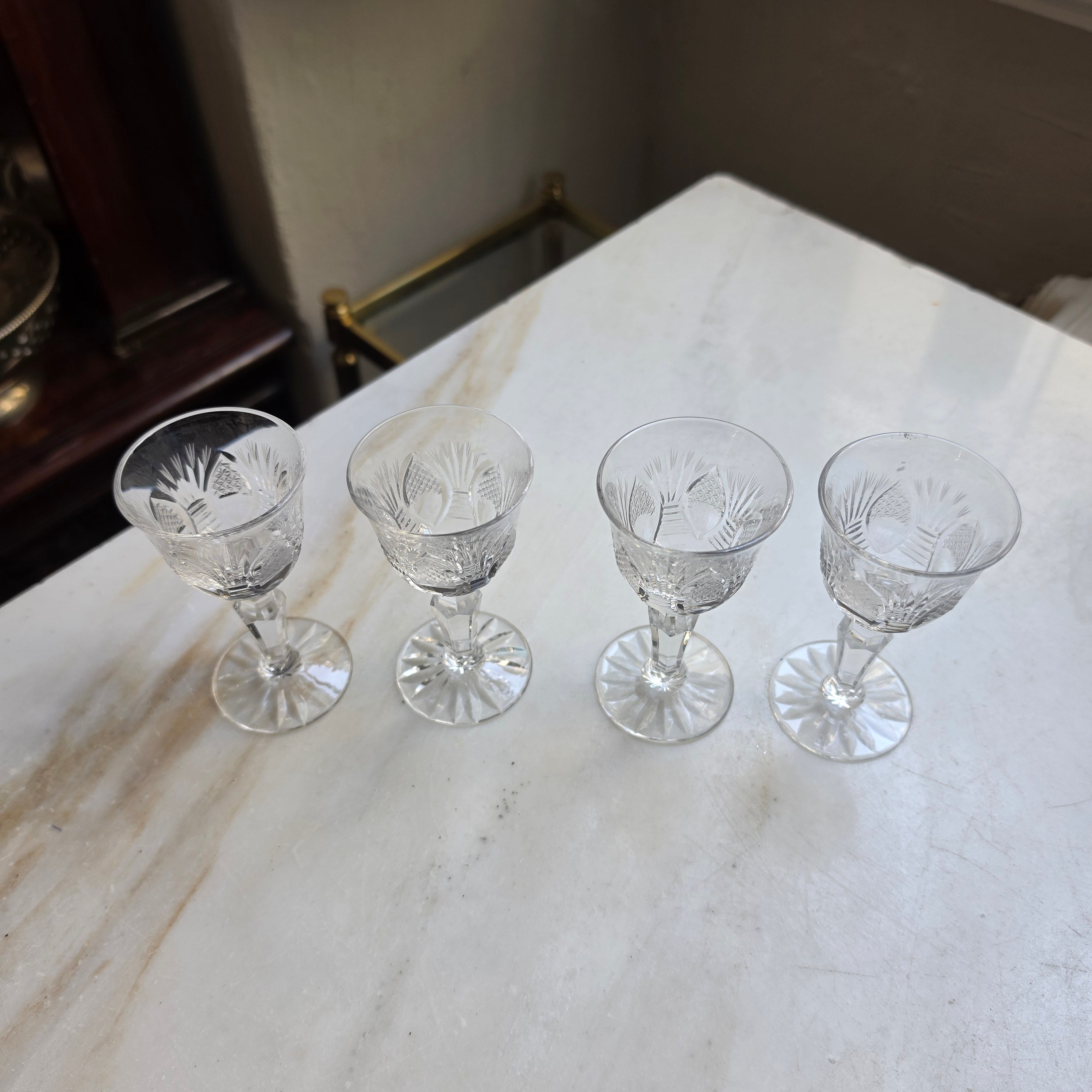 4x Vintage Kristall Schnaps Likör Wein Gläser Mid-Century Cocktail Bar klein