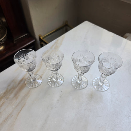 4x Vintage Kristall Schnaps Likör Wein Gläser Mid-Century Cocktail Bar klein