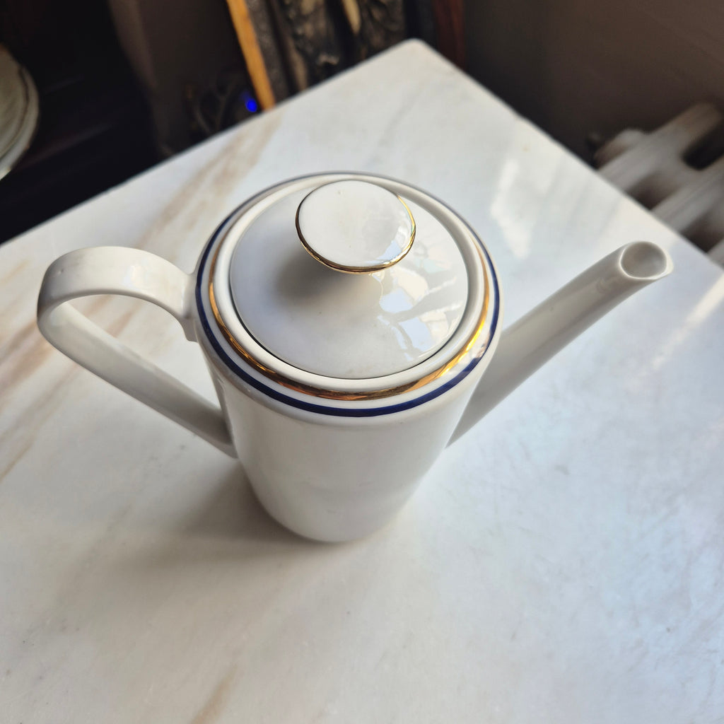 Vintage Kahla Tee Kaffeekanne Kanne weiß blau goldrand