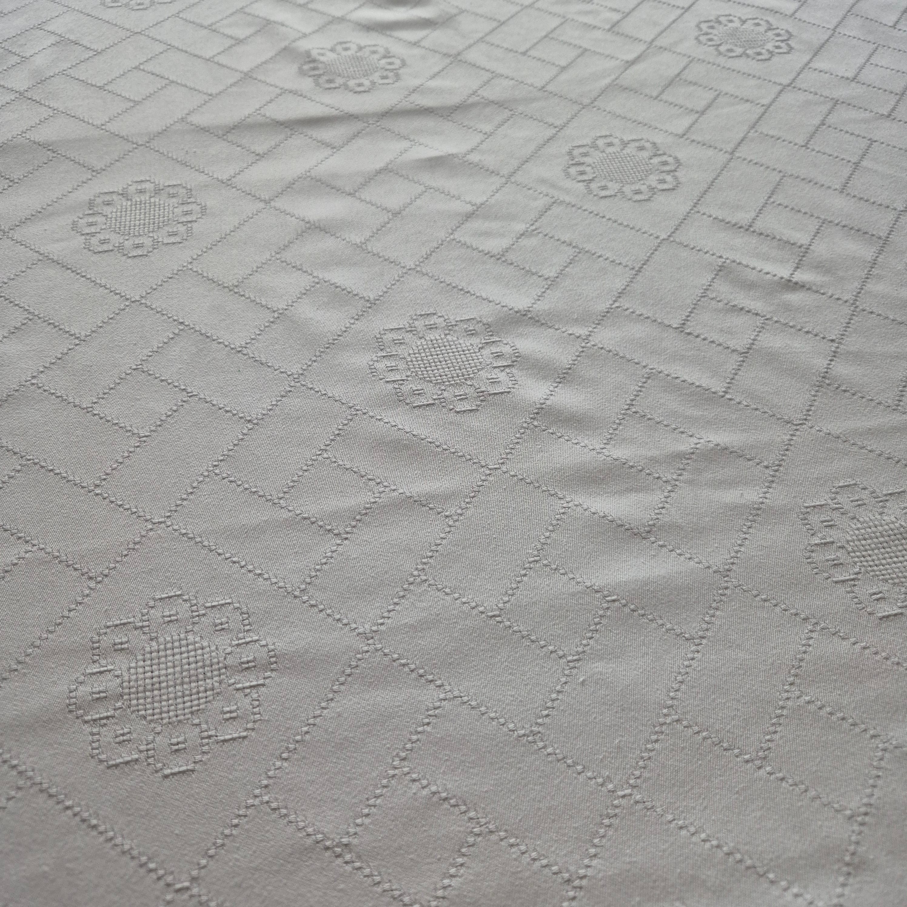 Antike große Tischdecke Baumwolle mit geklöppeltem Rand weiß 120x335cm Tafel lang 🤍