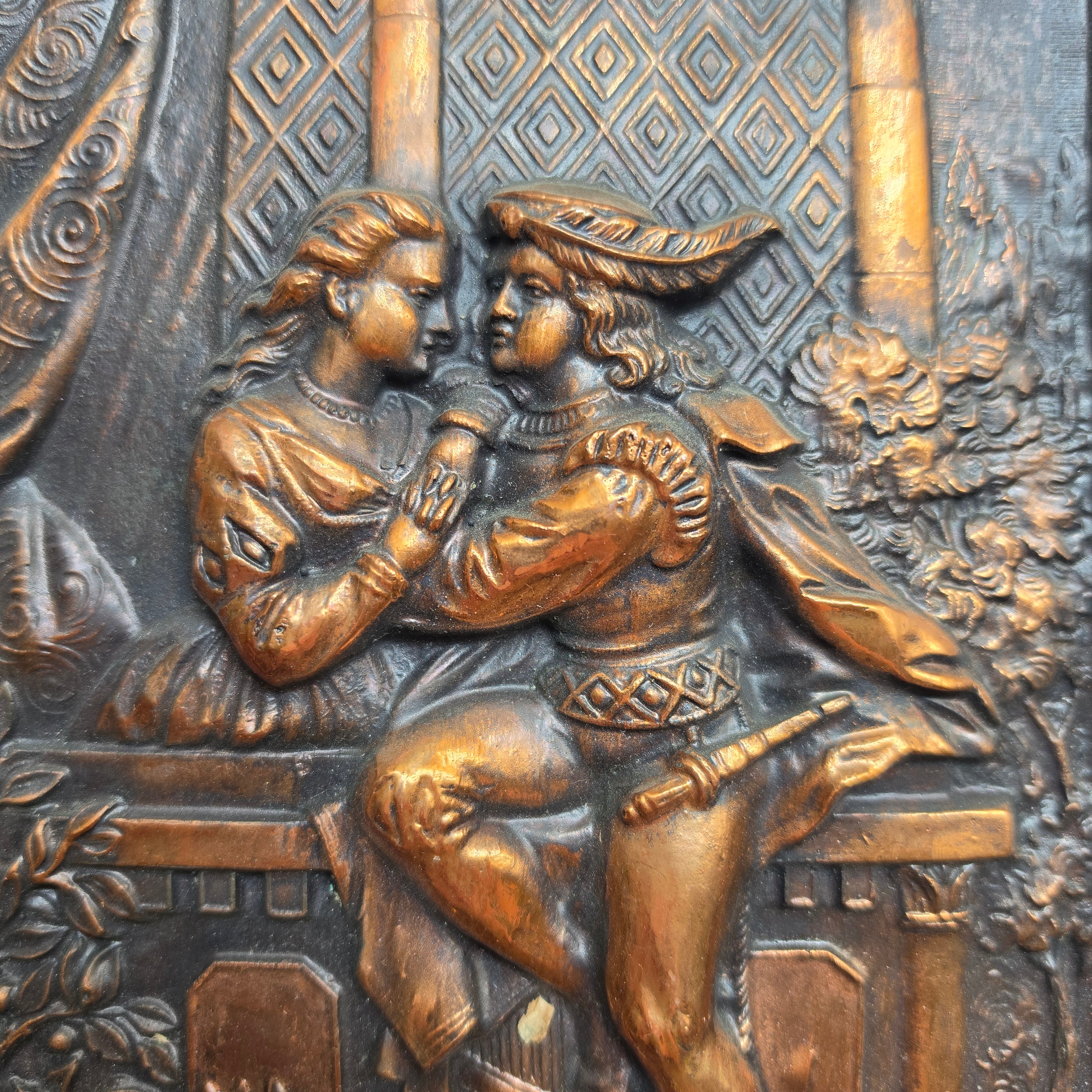 Altes Kupferbild „Romeo und Julia“, italienisch Wanddekortaion Balkonszene