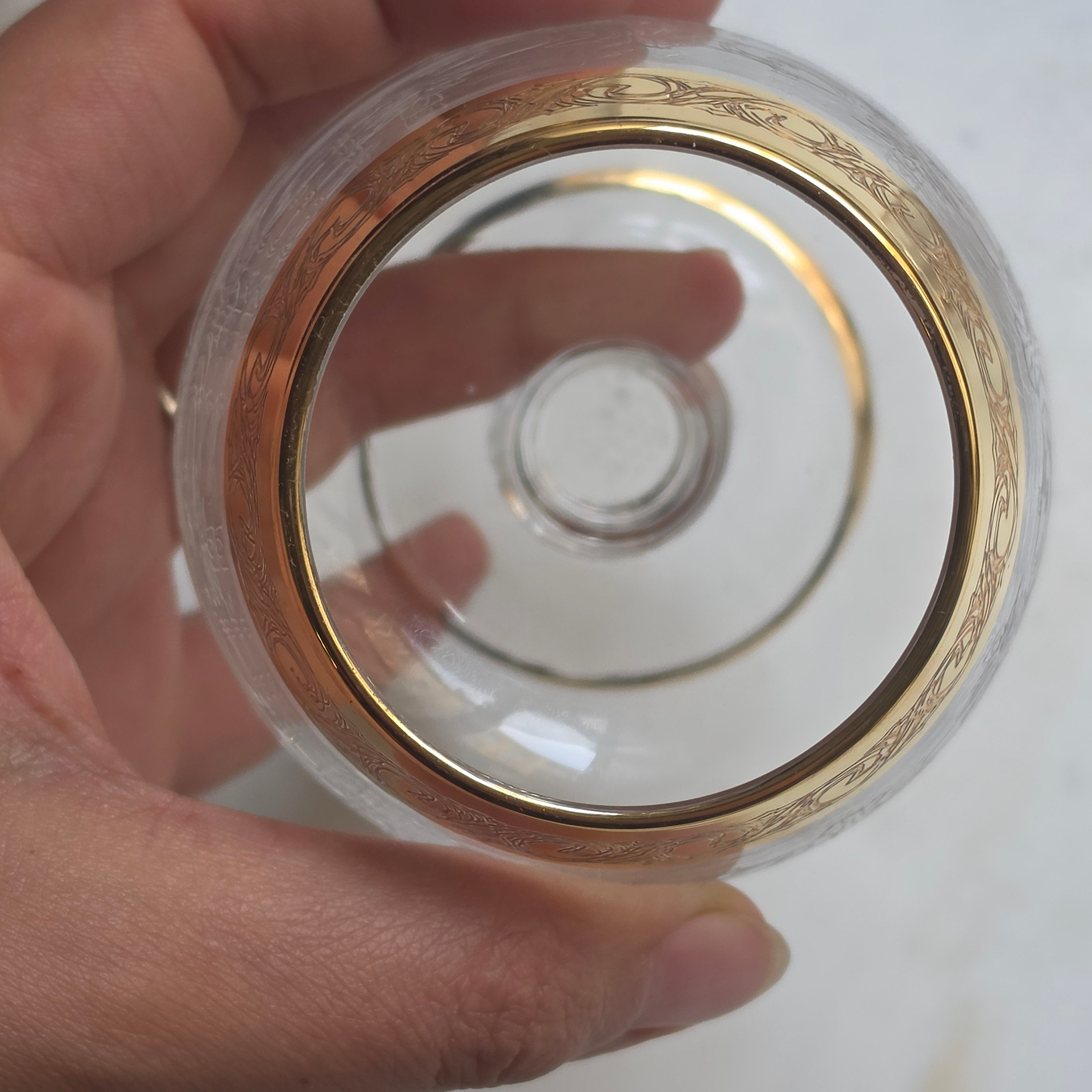 Vintage Cognacgläser / Schwenker mit Ätzdekor & Goldrand