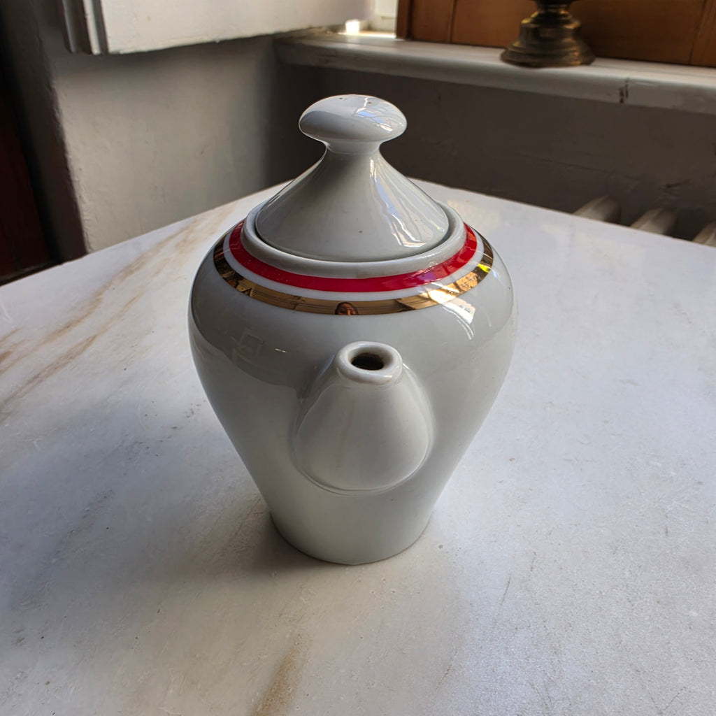 Colditz Tee Kaffeekanne Kanne Mokka Vintage weiß rot gold klein