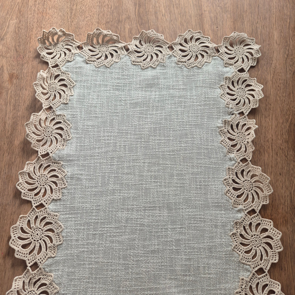 Antiker Baumwoll/Leinen Tischläufer handgemacht 55x102cm