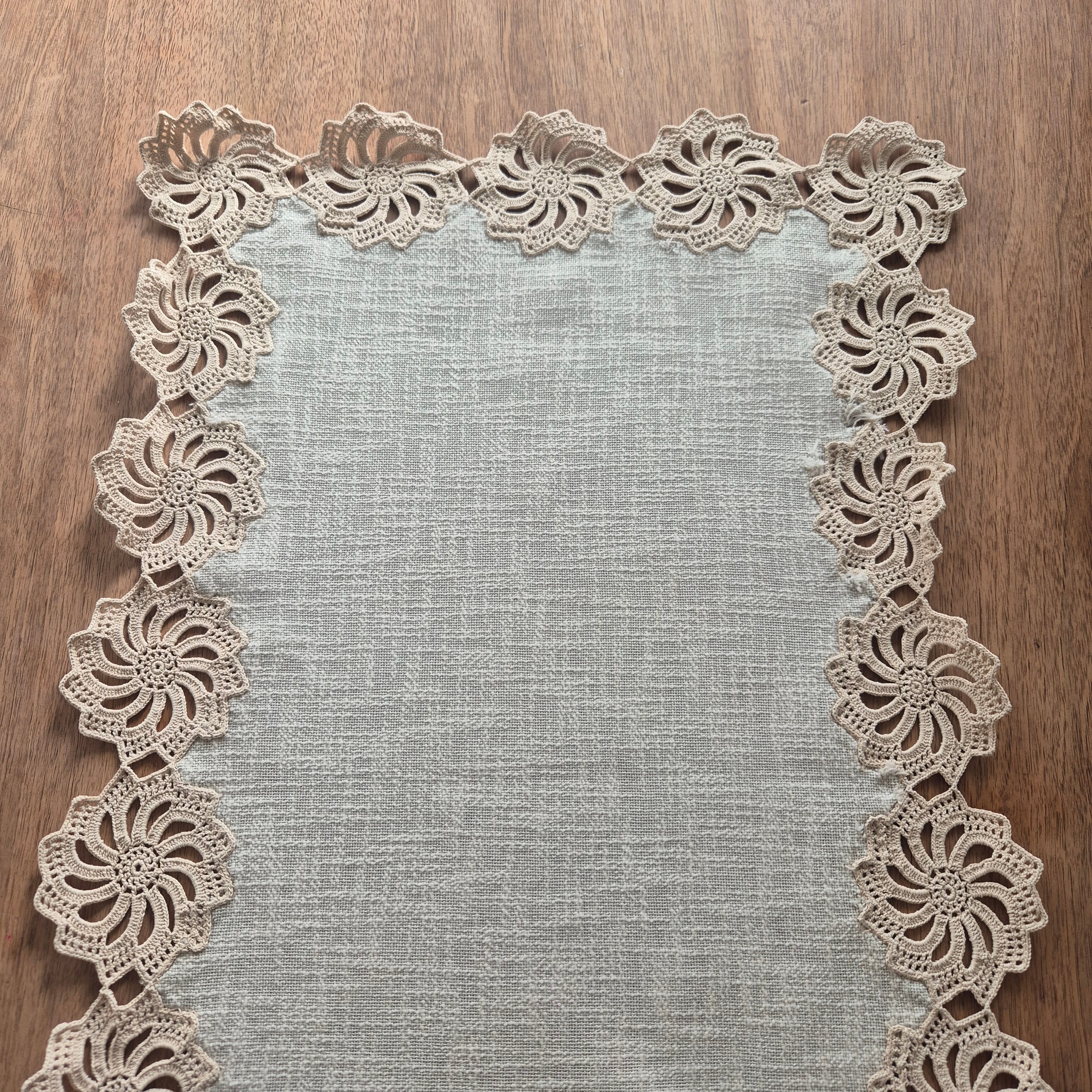 Antiker Baumwoll/Leinen Tischläufer handgemacht 55x102cm