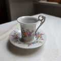 Vintage Kahla Mokkatasse mit Untertasse – Romantisches Blumenmuster & Zierhenkel