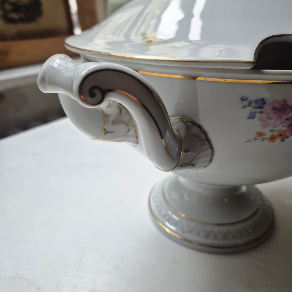 Antike große Rosenthal Empire Terrine Suppenterrine Schüssel mit Deckel Blumenmalerei Porzellan