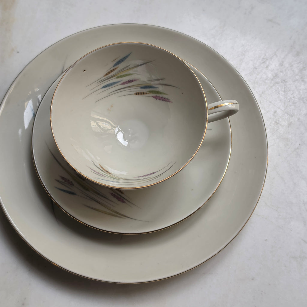 Vintage Porzellan Gedeck 3-teilig – Bareuther Waldsassen Bavaria Mid-Century Ähren-Motiv