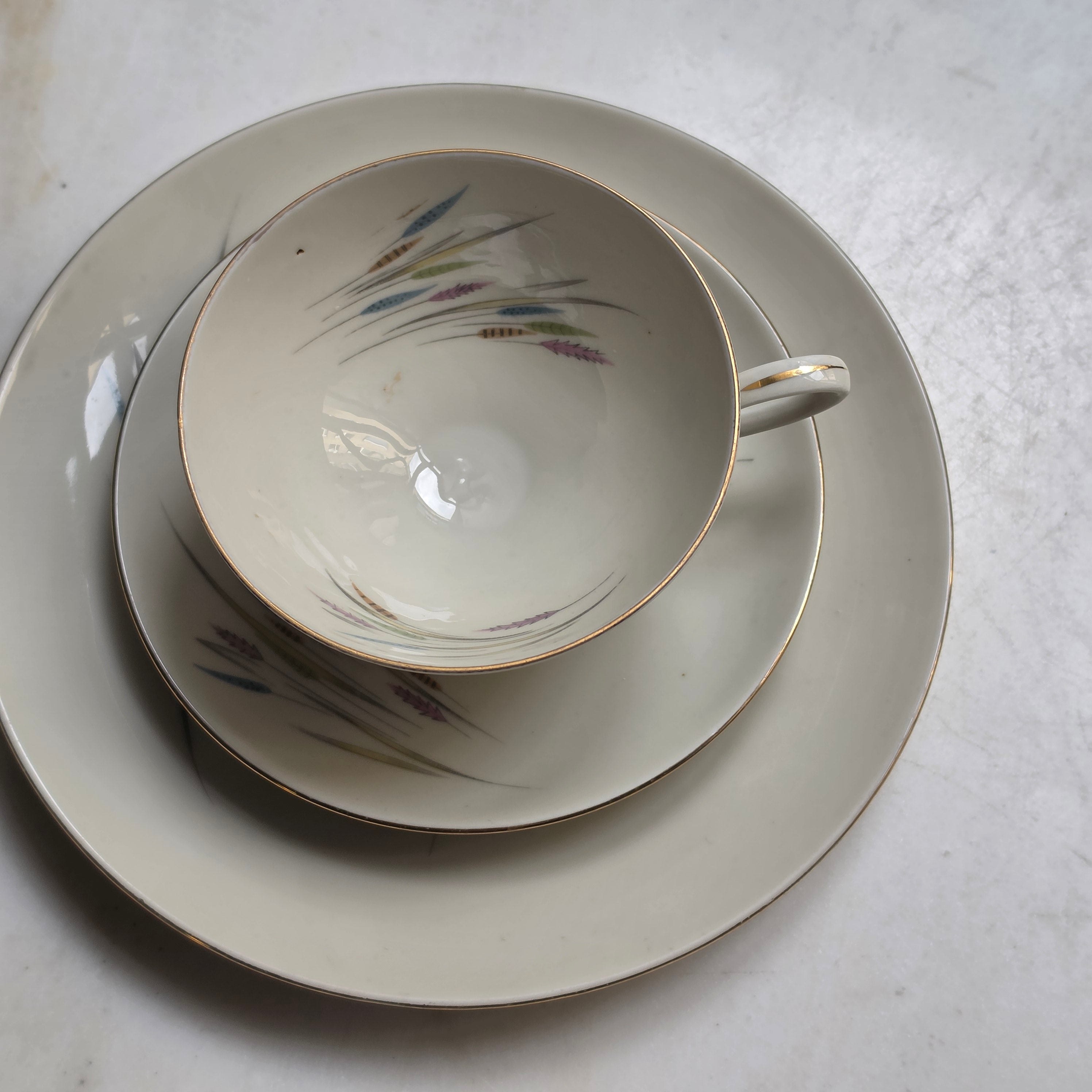 Vintage Porzellan Gedeck 3-teilig – Bareuther Waldsassen Bavaria Mid-Century Ähren-Motiv